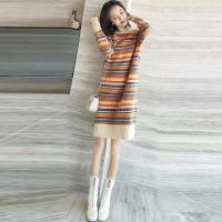 2020春季新款时尚显瘦拼色针织连衣裙 F6989 黄色 均码【建议80-138斤】