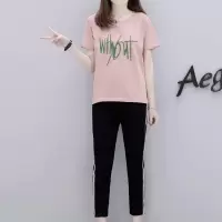 抹茶清歌 运动套装女装夏季休闲运动套装女2019新款韩版修身大码宽松休闲运动服两件