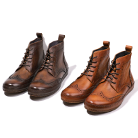 优100复古欧美男鞋中帮英伦布洛克款式高帮鞋潮男士雕花休闲皮鞋