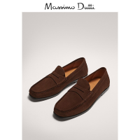 Massimo Dutti男鞋 2020春季新款 棕色绒面真皮乐福鞋男士浅口休闲单鞋 12405550700