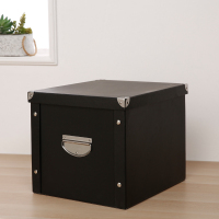 纸质收纳箱文件储物盒子装零食书本衣服整理箱有盖纸盒可折叠加厚|黑色 35*27*20CM[适用小学初中书籍]