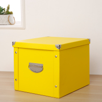 纸质收纳箱文件储物盒子装零食书本衣服整理箱有盖纸盒可折叠加厚|黄色 27*22*16CM[适用CD无提手]