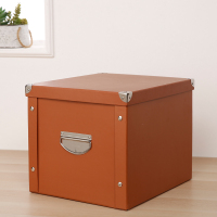 纸质收纳箱文件储物盒子装零食书本衣服整理箱有盖纸盒可折叠加厚|浅棕色 30*29.5*27CM[正方形办公]