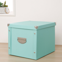 纸质收纳箱文件储物盒子装零食书本衣服整理箱有盖纸盒可折叠加厚|水蓝 30*29.5*27CM[正方形办公]