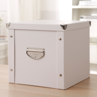 纸质收纳箱文件储物盒子装零食书本衣服整理箱有盖纸盒可折叠加厚|纯白色 31.5*22.8*13.7CM[适用家庭杂物