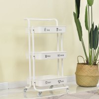 厨房置物架小推车可移动带轮落地卧室卫生间手推车婴儿用品收纳架|白色-3层无把手(塑胶框)