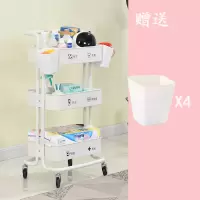 厨房置物架小推车可移动带轮落地卧室卫生间手推车婴儿用品收纳架|白色-3层带把手+挂桶*4+贴纸