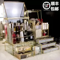 超大号玻璃化妆品收纳盒匠造防尘翻盖护肤桌面整理方形置物架复古