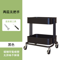 三层移动小推车厨房置物架落地多层蔬菜架婴儿收纳架架子|黑色二层加厚款 3层