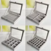 首饰盒戒指耳环耳钉手饰品欧式透明翻盖防尘绒布小容量珠宝收纳盒