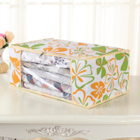 加厚无纺布收纳袋衣服棉被子整理袋防潮防尘搬家软收纳箱|黄绿色花开 5个中号更优惠+送1个小号