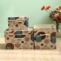 卡通布艺收纳箱收纳盒 家用动物款棉麻方形可折叠衣柜衣物整理箱|猫头鹰 小号26*17*20