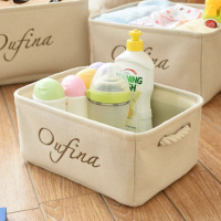 收纳箱大号整理箱帆布收纳袋衣服棉被棉麻储物箱衣服整理箱|白色刺绣 开口三件套