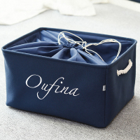 收纳箱大号整理箱帆布收纳袋衣服棉被棉麻储物箱衣服整理箱|深蓝刺绣 束口三件套