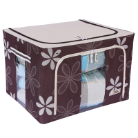 收纳箱牛津布钢架衣服被子百纳箱收纳盒储物箱衣物收纳箱|双视窗咖啡色 55升50*40*28厘米
