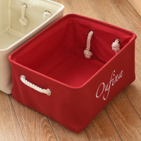 收纳箱大号整理箱帆布收纳袋衣服棉被棉麻储物箱衣服整理箱|红色刺绣 开口三件套