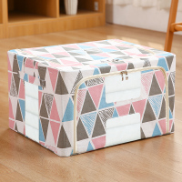 装衣服收纳箱布艺整理盒储物箱子折叠大号|升级棉麻印花-几何图案 80L【50*40*40cm】-可装冬季衣物和被子等