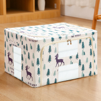 装衣服收纳箱布艺整理盒储物箱子折叠大|升级棉麻印花-麋鹿森林 80L[50*40*40cm]-可装冬季衣物和被子等