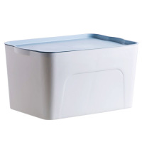 撞色加厚塑料收纳箱大号玩具衣服收纳盒有盖衣柜内衣整理箱储物箱|浅蓝 中号