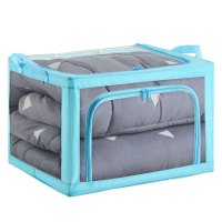 透明装衣服收纳箱布艺折叠棉被收纳盒衣柜放衣物被子整理箱子家用|蓝色可拆洗 88L(61*40*35.5)