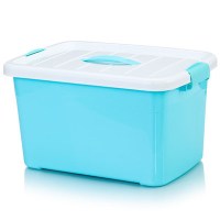 透明收纳箱塑料有盖手提衣服玩具长方形储物箱收纳盒小加厚容纳箱|天蓝色 两个装小号(长28*宽19*高17cm)