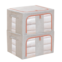 装衣服收纳箱布艺牛津布大号整理箱子家用可折叠衣物袋储物盒神|升级棉麻-灰色 2个装-加强版80L【50*40*40cm】