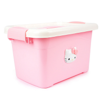 卡通收纳箱收纳盒塑料整理箱有盖加厚大小号 手提衣物玩具储物箱|粉色kt猫头 12L34*28*20cm--中号