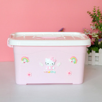 卡通收纳箱收纳盒塑料整理箱有盖加厚大小号 手提衣物玩具储物箱|全身大KT彩虹 7L28*22*16cm--小号