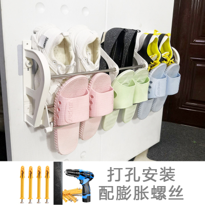 一款吸在门上的鞋架防盗门磁粘贴鞋架免钉门后鞋架收纳鞋架|白色打孔安装大容量 1层