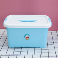 卡通收纳箱收纳盒塑料整理箱有盖加厚大小号 手提衣物玩具储物箱|兰色叮当猫 17L41*35*22.5cm--大号