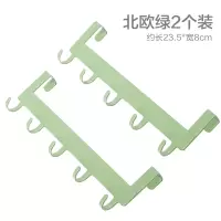 免打孔厨房橱柜门后挂钩置物架壁挂免钉无痕5连钩铁艺排钩收纳架|北欧绿2个装