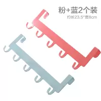 免打孔厨房橱柜门后挂钩置物架壁挂免钉无痕5连钩铁艺排钩收纳架|粉+蓝2个装