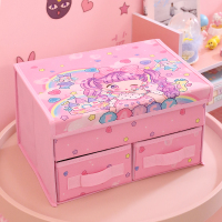 少女心抽屉式内衣收纳箱布艺整理盒可折叠收纳盒装文胸袜子带有盖|彩虹女孩抽屉收纳箱 32cmx24cmx18cm