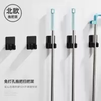 不锈钢拖把挂钩免打孔卫生间收纳扫把挂架强力固定拖布夹墙上壁挂|经典黑拖把架-五只装