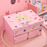 少女心抽屉式内衣收纳箱布艺整理盒可折叠收纳盒装文胸袜子带有盖|叼笔美少女抽屉收纳箱 32cmx24cmx18cm