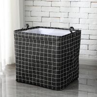 网红特大号棉麻收纳箱衣服玩具整理箱家用衣物被子收纳筐搬家神器|黑方格100L束口箱50*40*48 特大号