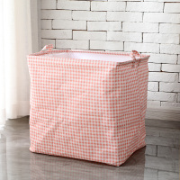 网红特大号棉麻收纳箱衣服玩具整理箱家用衣物被子收纳筐搬家神器|小粉格100L束口箱50*40*48 特大号