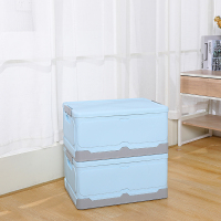 折叠式收纳箱学生书籍书本书箱塑料整理箱家用宿舍储|蓝色大号两件套(学生党)⭐️⭐️ 折叠式收纳箱(❤升级加厚密封款❤)