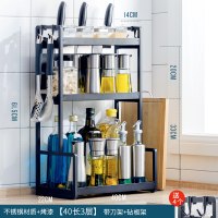 厨房置物架台面不锈钢调料架家用用品大全黑色双层调味品收纳架子|40长三层+刀架+砧板架