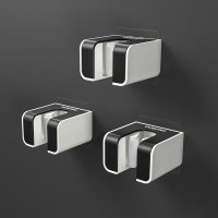 拖把挂钩挂架免打孔壁挂卫生间拖布收纳架粘胶强力固定卡扣扫把夹|正面挂时尚黑[三个装]