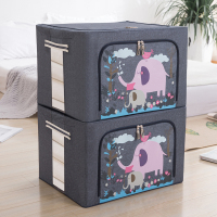 装衣服收纳箱布艺整理盒储物箱子可折叠衣柜衣物筐袋子家用神器pm|藏青粉象-2个装 66L加粗四钢架/大容量/无异味
