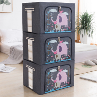 装衣服收纳箱布艺整理盒储物箱子可折叠衣柜衣物筐袋子家用神器pm|藏青粉象-3个装 66L加粗四钢架/大容量/无异味