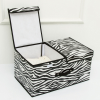 收纳箱布艺棉麻整理箱有盖储物盒子大号可折叠内衣盒家用衣服箱子|斑马纹 小号:36*25*16cm
