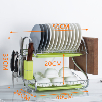 厨房置物架落地多层储物沥水碗碟架双层放碗餐具收纳神器碗架用品|2字+绿盘+刀架+筷筒+砧板架[配有2个水盘]