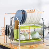 厨房置物架落地多层储物沥水碗碟架双层放碗餐具收纳神器碗架用品|U2加厚+绿盘+刀架+筷筒+挂杯架[配有2个水盘]