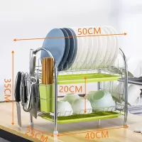 厨房置物架落地多层储物沥水碗碟架双层放碗餐具收纳神器碗架用品|U2加厚+绿盘+刀架+筷筒+挂杯架[配有2个水盘]