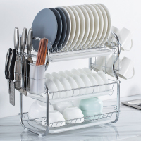 厨房置物架落地多层储物沥水碗碟架双层放碗餐具收纳神器碗架用品|B字加厚+白盘+刀架+筷筒+挂杯架[配有3个水盘]