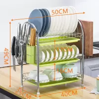厨房置物架落地多层储物沥水碗碟架双层放碗餐具收纳神器碗架用品|U3加厚+绿盘+刀架+筷筒+砧板架【配有3个水盘】