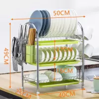 厨房置物架落地多层储物沥水碗碟架双层放碗餐具收纳神器碗架用品|U3加厚+绿盘+刀架+筷筒+挂杯架【配有3个水盘】
