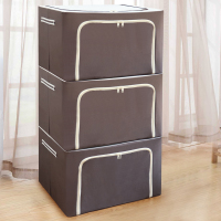 装衣服收纳箱布艺整理箱牛津布钢架衣物储物箱衣柜收纳盒可折叠袋|72升咖素(私密款) 三件套(可水洗款)大力推荐